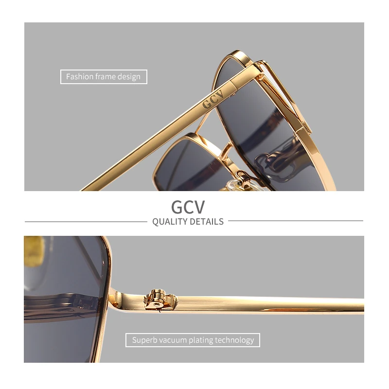 GCV Brand Cat Eye  Sunglasses Metal Frame Glasses Geometric Design Lady Luxury Fashion Sun Shades UV400 To Prevent Glare Butterf