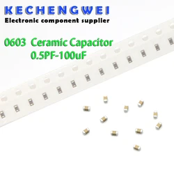 Capacitor cerâmico multicamadas 1pf da microplaqueta do filme grosso de 100 pces 0603 50v smd-22uf 10nf 100nf 1uf 2.2uf 4.7uf 10uf 1nf 100pf 22uf