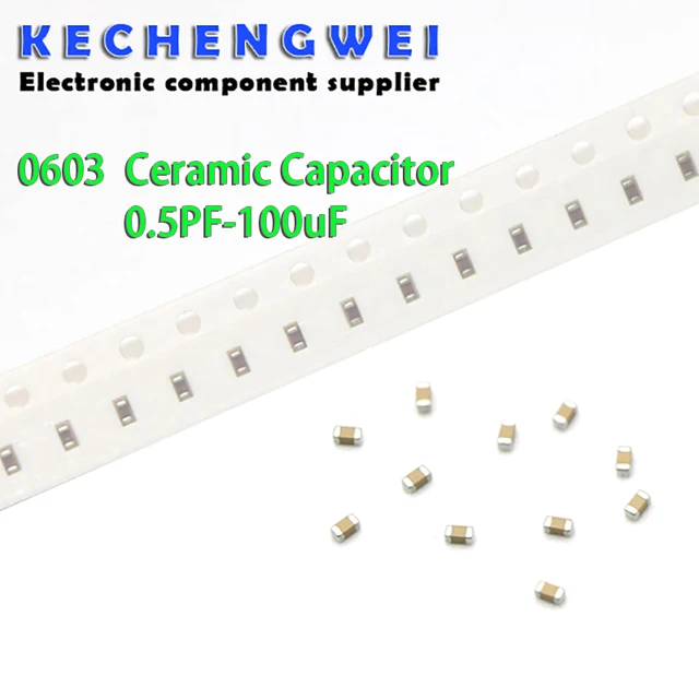 100szt 0603 50V SMD Grubowarstwowy wielowarstwowy kondensator ceramiczny 1pF - 22uF 10NF 100NF 1UF 2.2UF 4.7UF 10UF 1NF 100PF 22UF