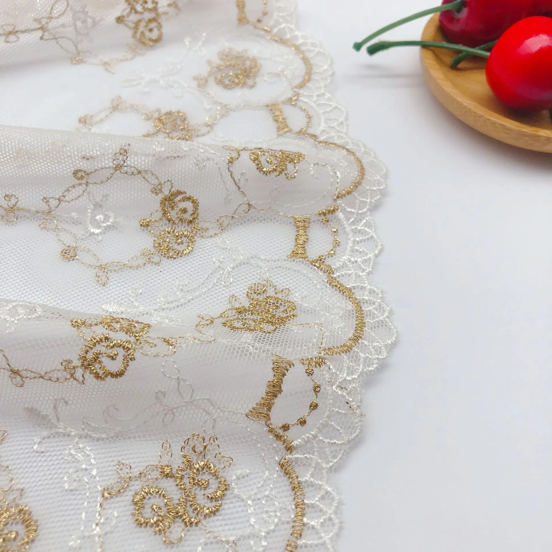 16.2CM Width Mesh Embroidery Gold Thread Rose Lace Fabrics DIY Wedding Gorgeous Dress Lolita Clothing Garment Accessories