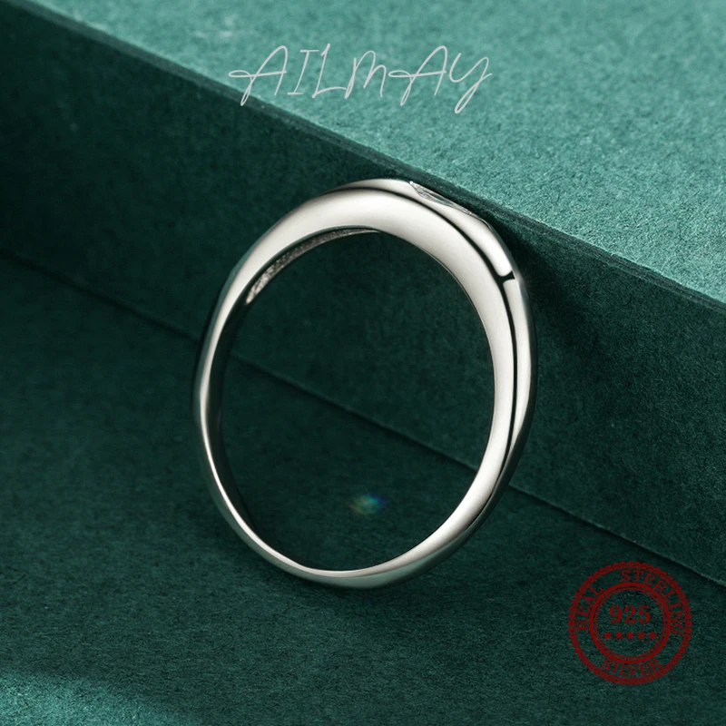 Ailmay Sparkling Clear Zircon 100% 925 Sterling Silver Minimalist Finger Ring For Women Minimalist Fine Jewelry 2021 New Style