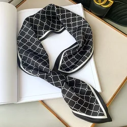 autumn spring Silk Scarf Women Fashion Print plaid Office Small Hair Neck business Scarves