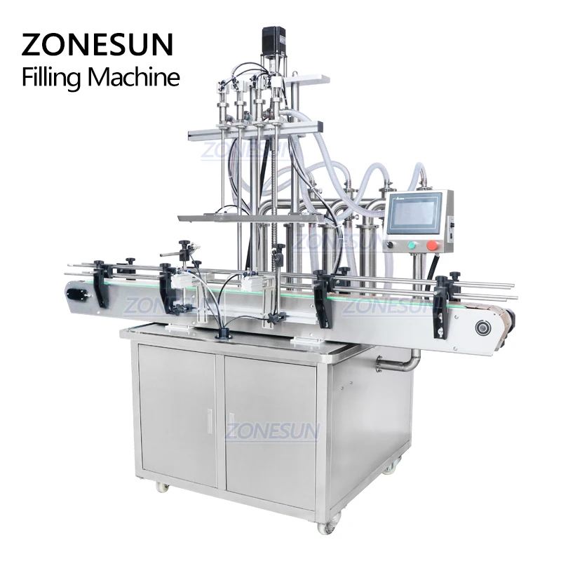 ZONESUN Automatic Four Injectable Heads Foaming Liquid Beverage Piston Filling Machine For Production