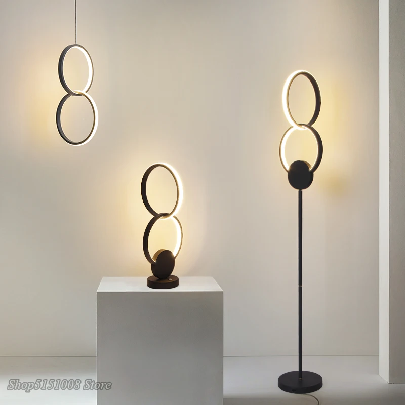 

Modern Simple White Black LED Floor Lamps Led Rings Free Standing Lights Living Room Decor Bed Room Standing Beside Table Lamp