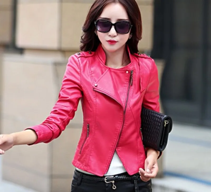 2023 Women Autumn Spring Coats Short Slim Casual BF Ladies Clothing Faux Leather Jacket Plus Size WUJ0070