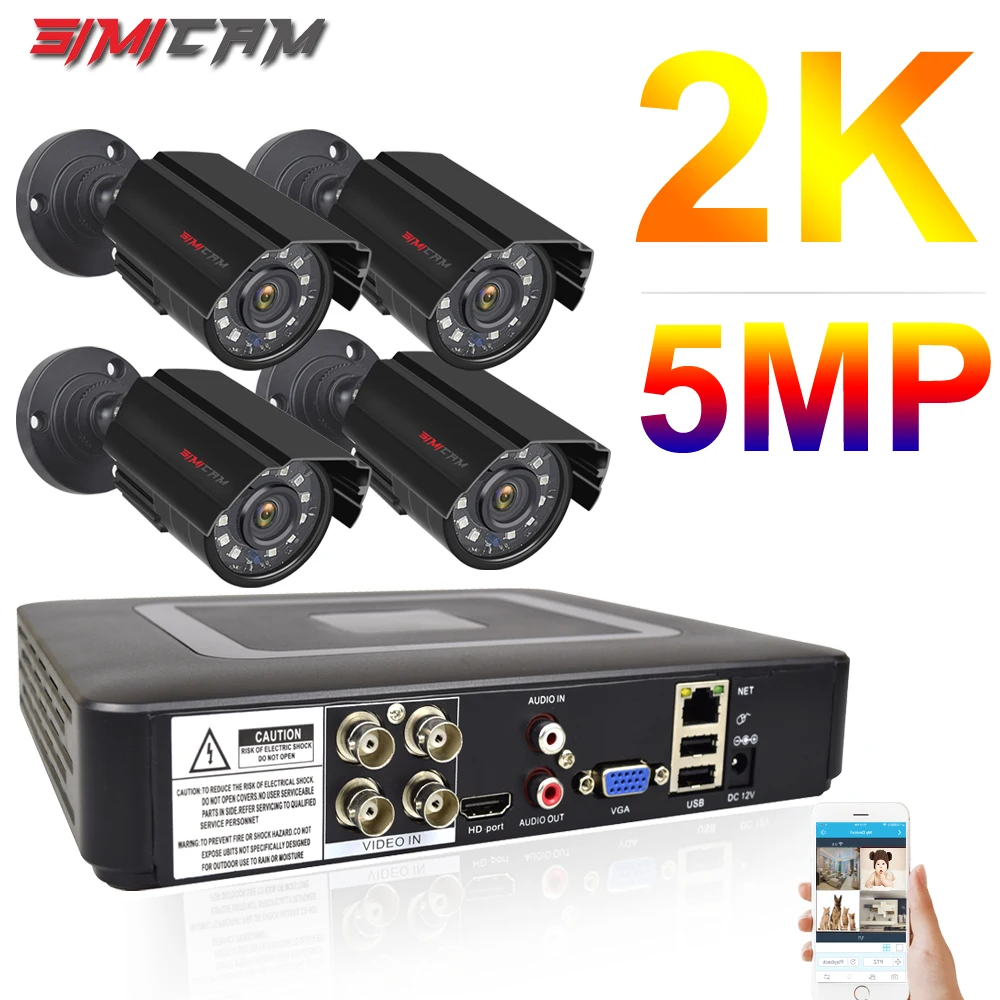 CCTV 4CH 하이브리드 DVR 비디오 감시 시스템 720P 1080P AHD 카메라 키트 주야간 AHD 돔 카메라 키트 VGA HDMI 출력 플라스틱 