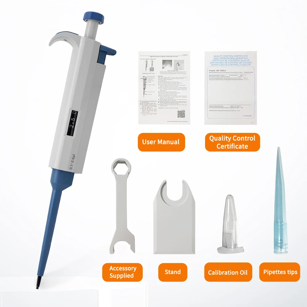 ONILAB Laboratory Pipette Plastic With Pipette Tips Single Channel Digital Adjustable Micropipette Lab Equipment