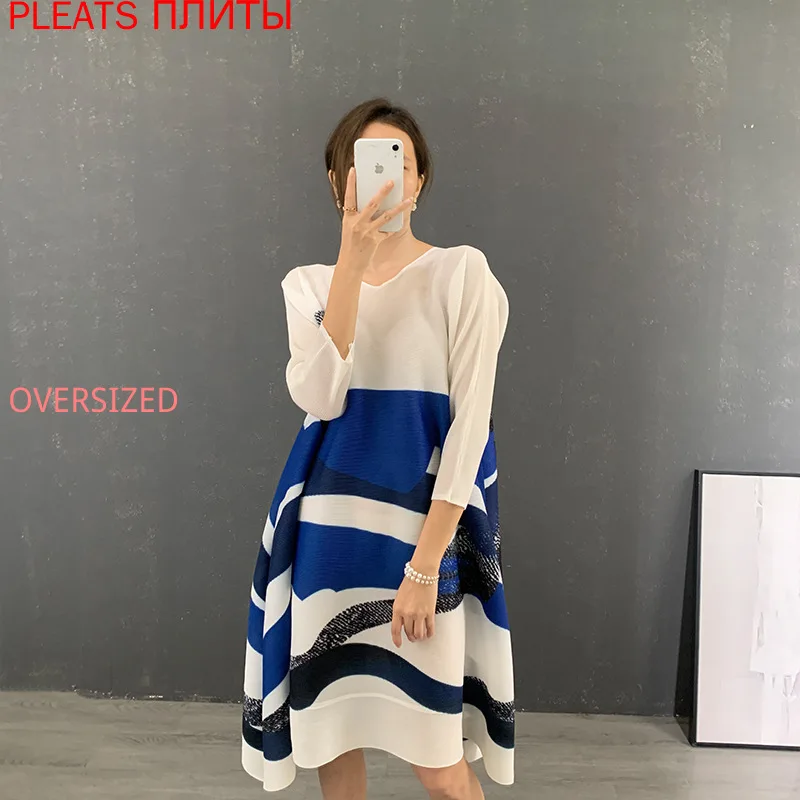 

Miyake Pleated White Patchwork Dress for Women, Base Dresses, Loose, Large Size, Women's Clothing, New, Spring, Summer