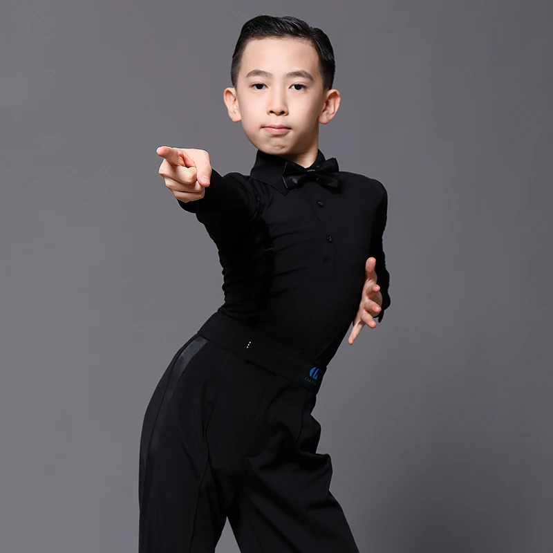 Boys Latin Dance Shirts For Kids Black Sexy Bodysuit Latin Practice Clothes Ballroom Chacha Samba Performance Dancewear DN7114