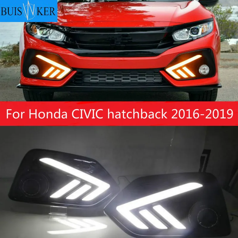 

2PCS For Honda CIVIC hatchback 2016 2017 2018 2019 Daytime Running Light LED DRL fog lamp Driving lights Yellow Turn Signal Lamp