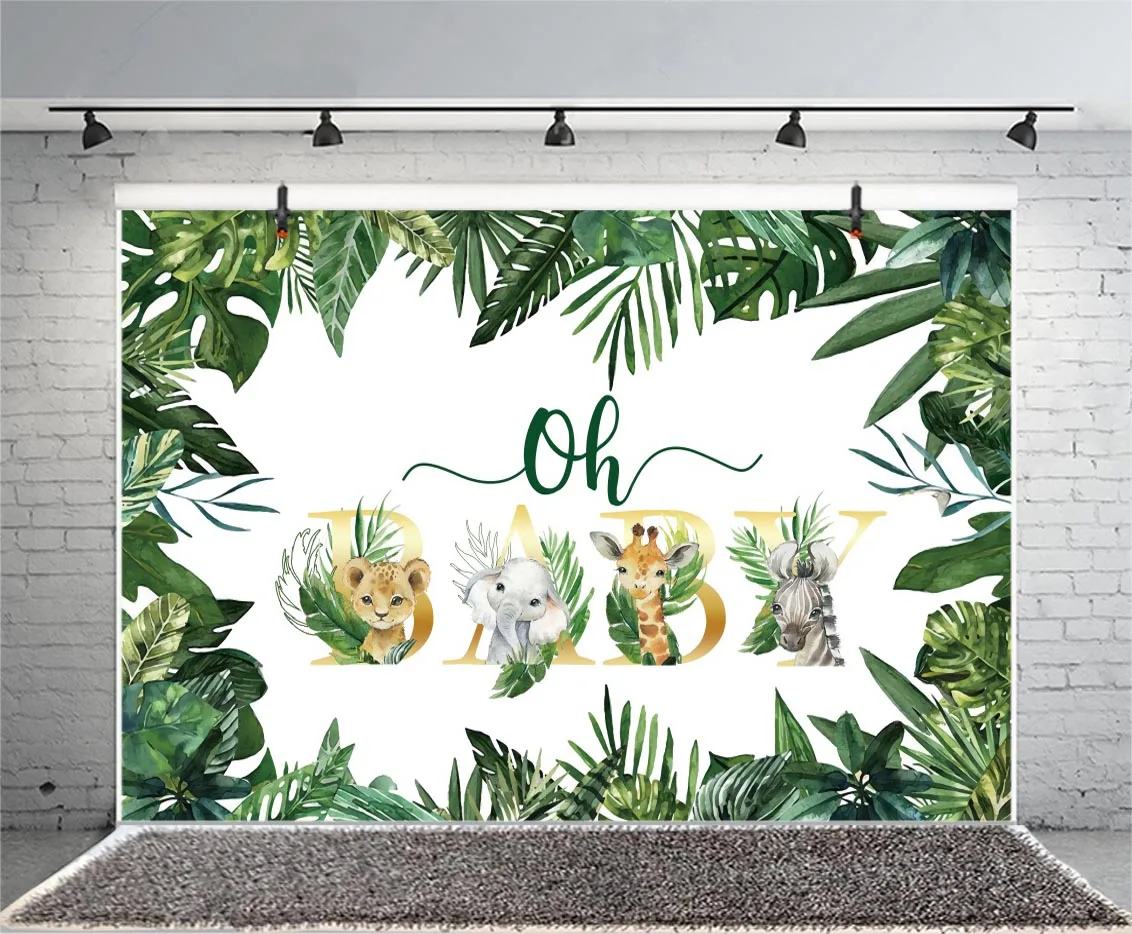 Oh bebê pano de fundo selva safari animal recém-nascido 1st festa de aniversário chá de fraldas fotografia fundo foto estúdio adereços banner