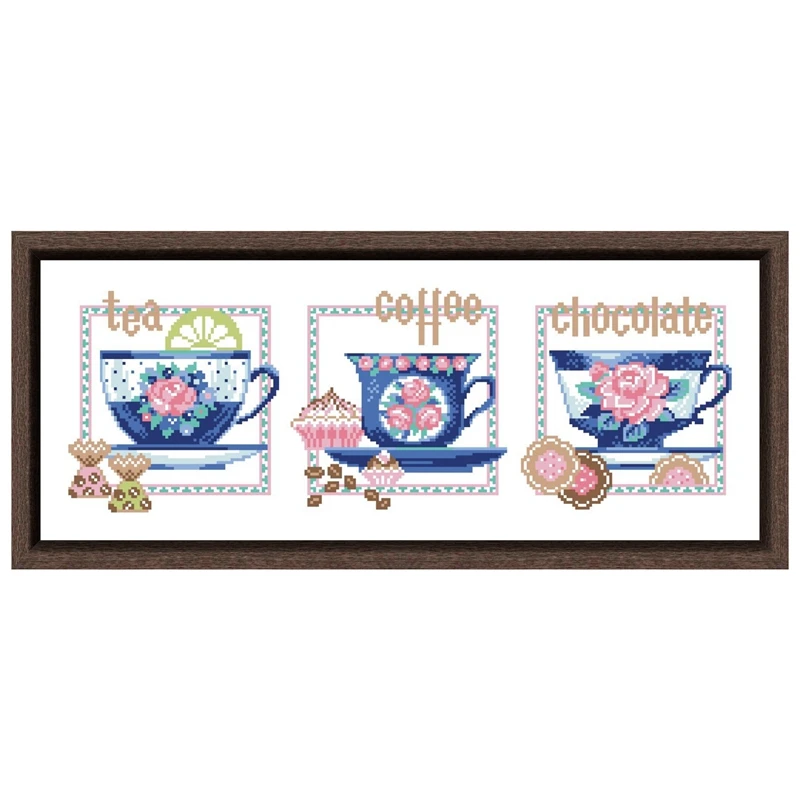 Tea coffee chocolate cross stitch kit pattern design 18ct 14ct 11ct unprint canvas embroidery DIY needlework