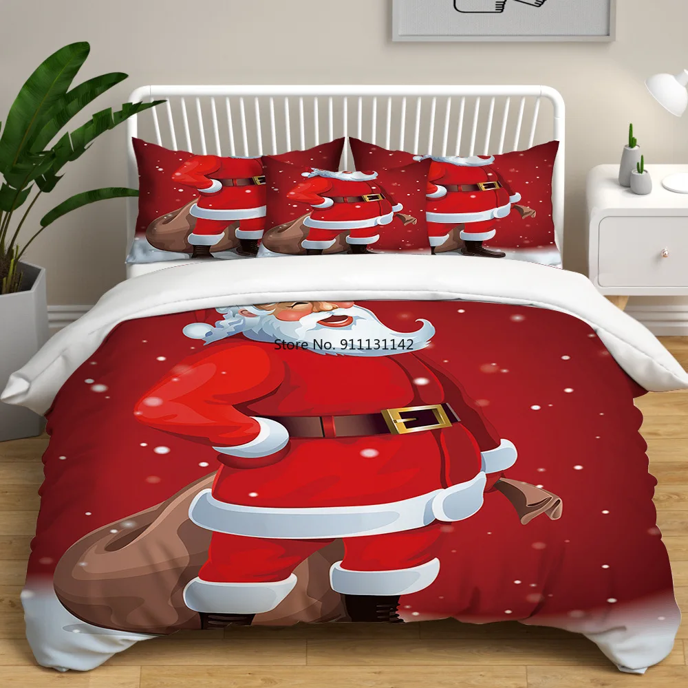 

New Christmas Bedding Sets Snowflakes Christmas Santa Snowman Comfortable Bedding Sets Duvet Cover Bed Sheet Set Home Decoration