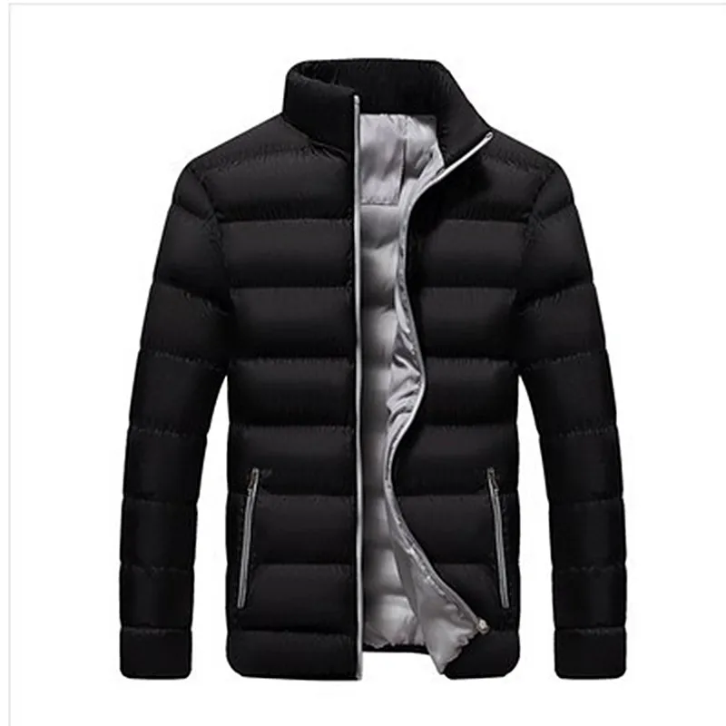 Winter Cotton Men's Down Jacket Stand Collar Long Sleeve Cardigan Zipper Solid Thick Korean Style Nice Casual Down Jacket