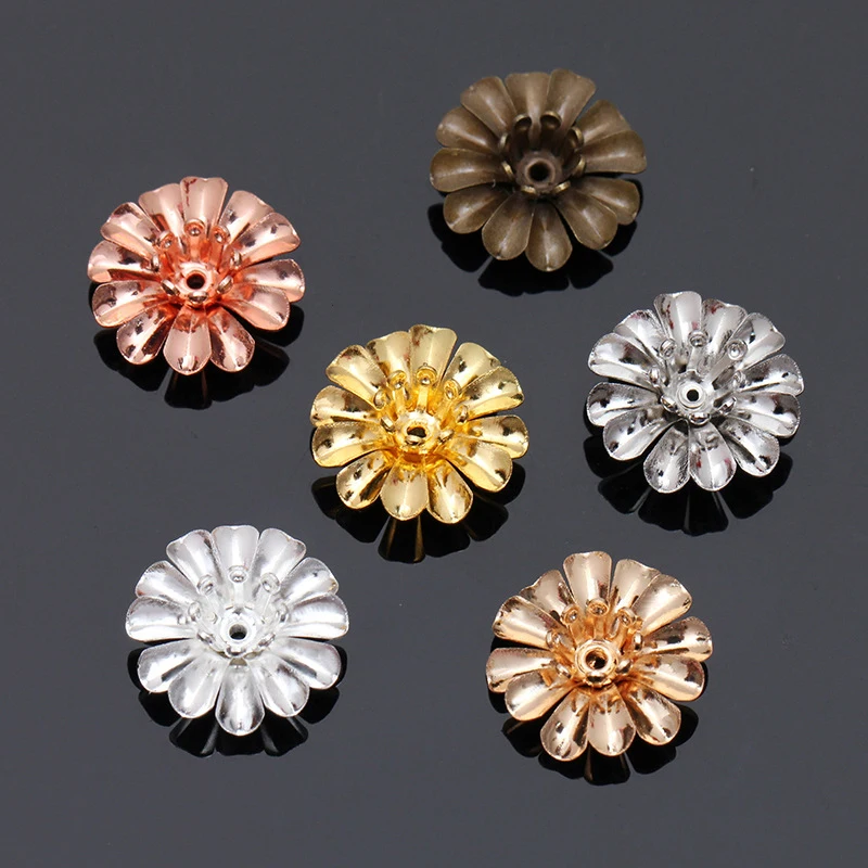 Mibrow New 20pcs/lot 6 Colors 14*5mm Copper Flower Bead Caps Flower Filigree Loose Spacer Beads End Caps For DIY Jewelry Making