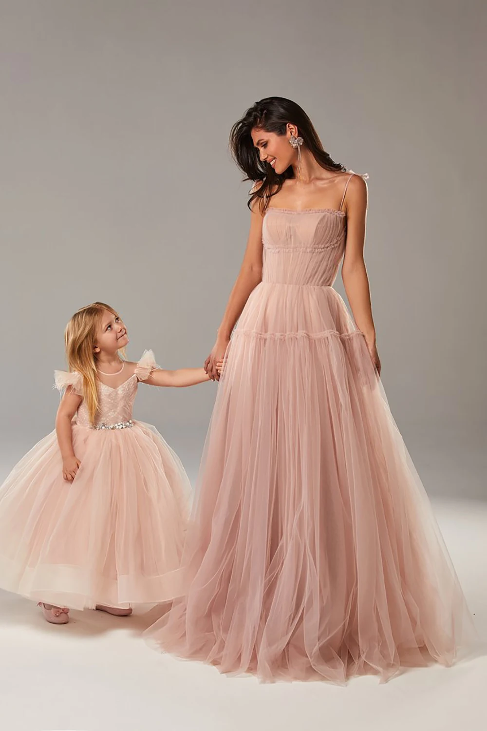 Sevintage Blush Roze/Blauw Lange Prom Dresses 2021 Spaghettibandjes Tiered Rok A-lijn Party Jurken Plisse Tulle Formele Gowns