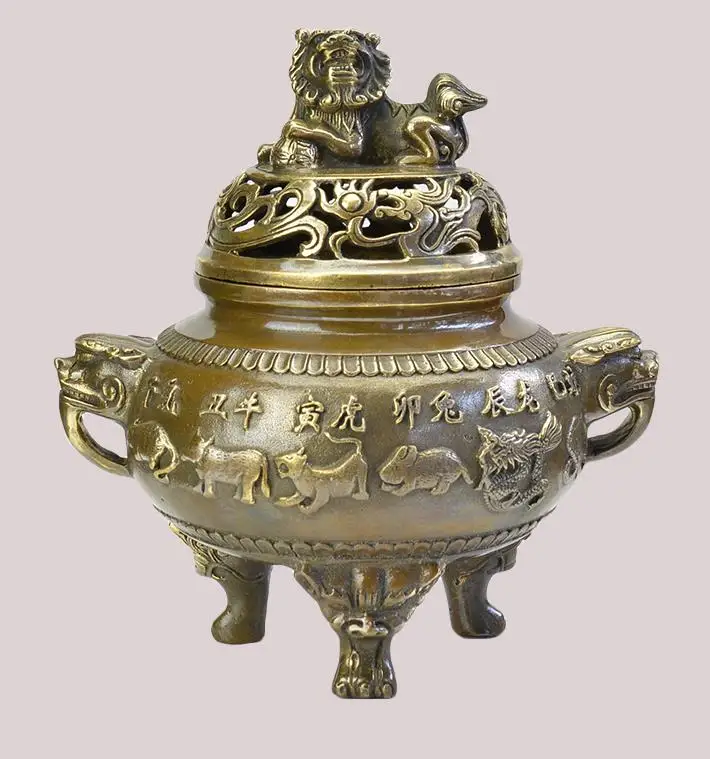 

Collectable Qing Dynasty copper Zodiac&LION Incense Stove\Censer,Decoration