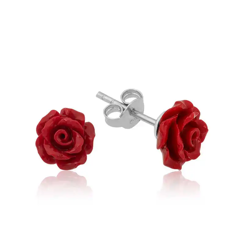 ​Silver Red Rose Earrings 925 Sterling Women for Jewelry Wedding Party Birthday Gift - Box - Fashion - Girl - Special Days