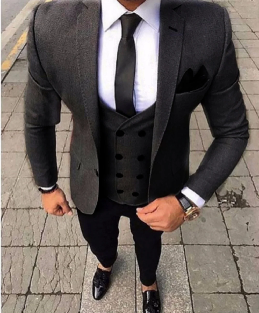 

Formal Latest Coat Pant Designs Smoking Grey Men Suit Slim Fit 3 Piece Tuxedo Groom Style Suits Custom Prom Blazer Terno