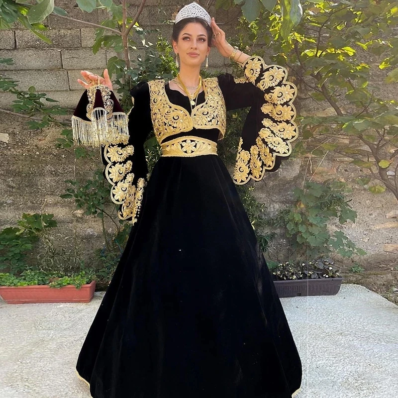 Traditional Kosovo vestidos formales Arabic Evening Dress 2025 Flared Sleeves Applique Prom Party Dress robe de soirée