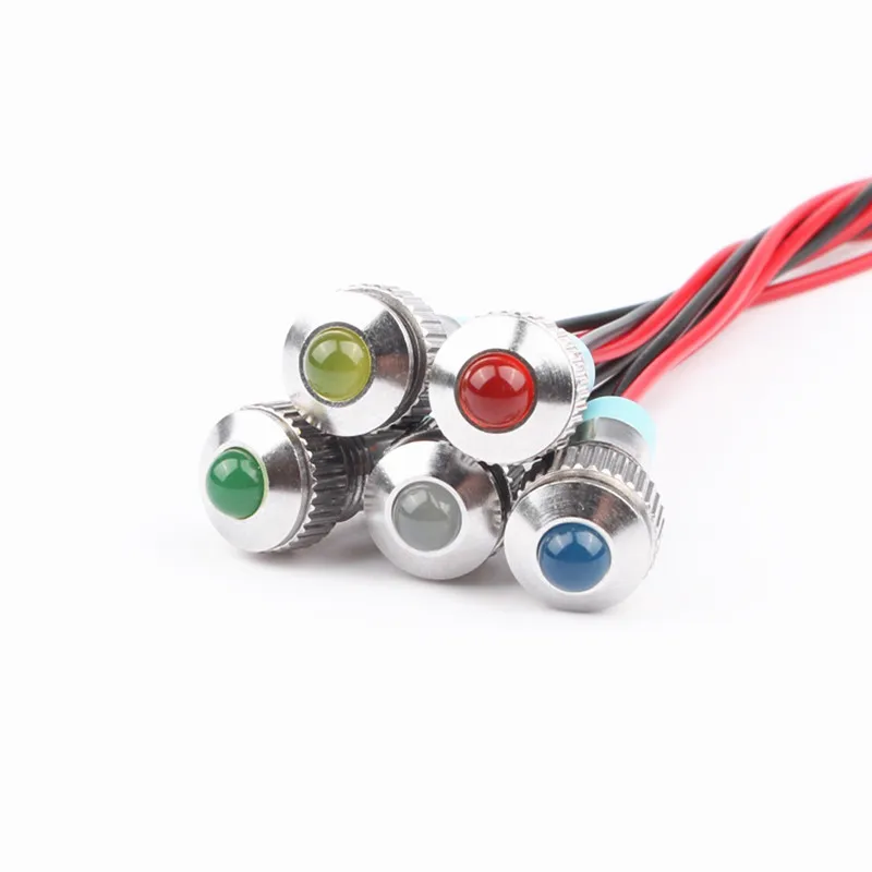 1pcs 8mm Convex head LED Metal Indicator light 8mm waterproof Signal lamp 6V 12V 24V 220v with wire red yellow blue green white