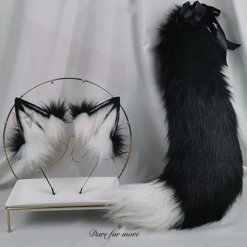 Neue Weiß Schwarz Wölfe Wolf Fuchs Ohren Haar Hoop Hairbands Headwear Schwanz Hand Made Arbeit Für Mädchen Frauen Nach Maß