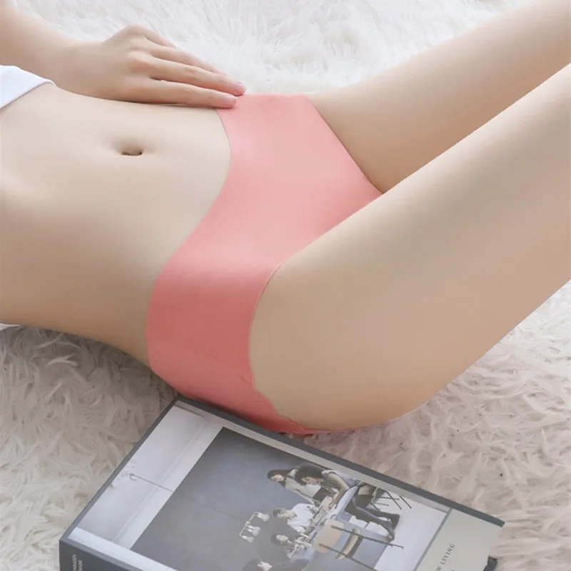 6PCS Women Non-trace underwear Female Ice silk Anti-bacterial sexy midwaist breathable panties  lady's big size briefs Gift box
