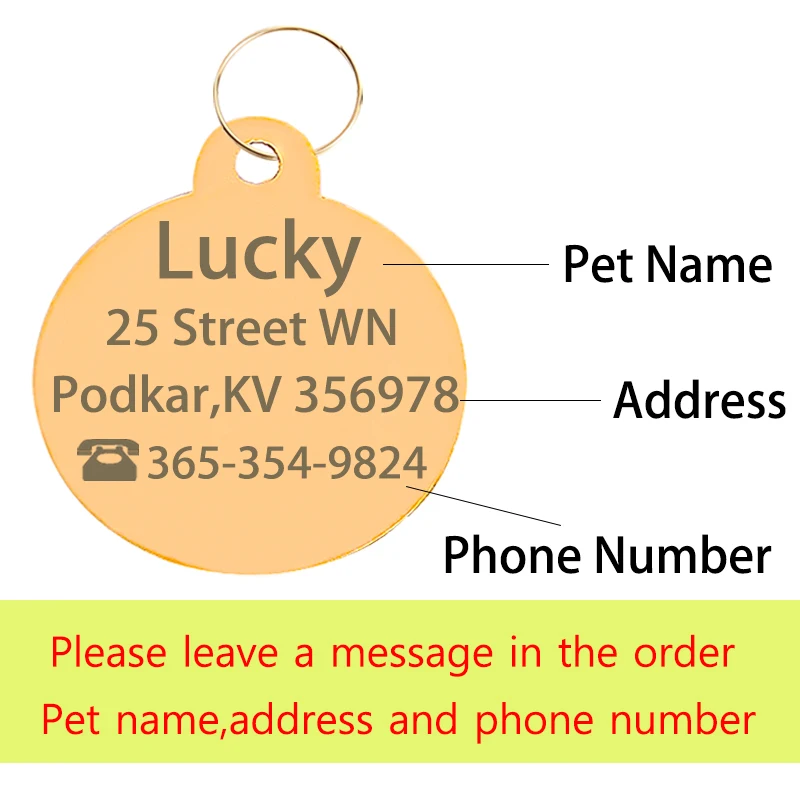 Targhetta identificativa per cani gatto per animali domestici targhetta per cani in metallo dorato incisa gratuita nome inciso indirizzo telefonico