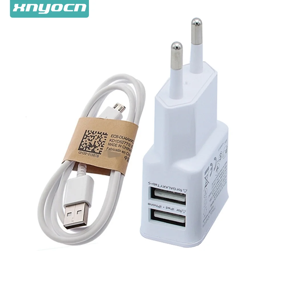 Dual 2 Ports EU Plug USB Charger Adapter For Samsung/Xiaomi Mi5/Meizu Or V8 Micro USB Cable, 5.2V 2A Charging Wall Power Travel