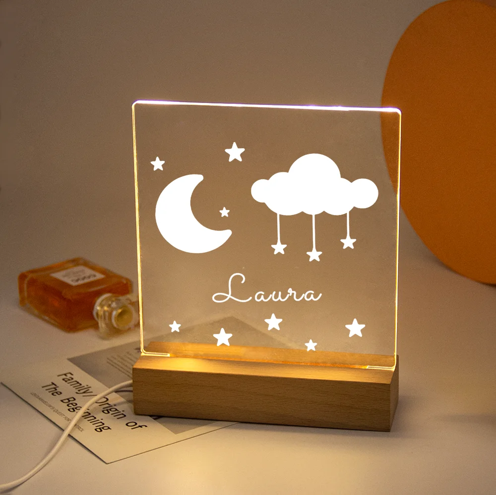 Personalized Moon And Stars Nightlight USB Customized Name 3D Lamp Christmas Decoration Bedroom Toys For Children Birthday Gift