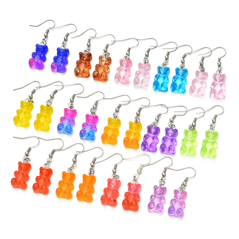 Creative Gradient Glitter Colorful Animal Gummy Bear Earrings Minimalism Cartoon Female Ear Hooks Danglers Jewelry Kids Gift