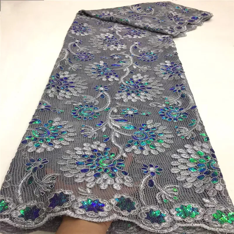 

New French Tulle Lace Fabric 5 Yards 2022 High Quality Nigerian Wedding Luxury Sequins Embroidery African Lace Fabric X99-1