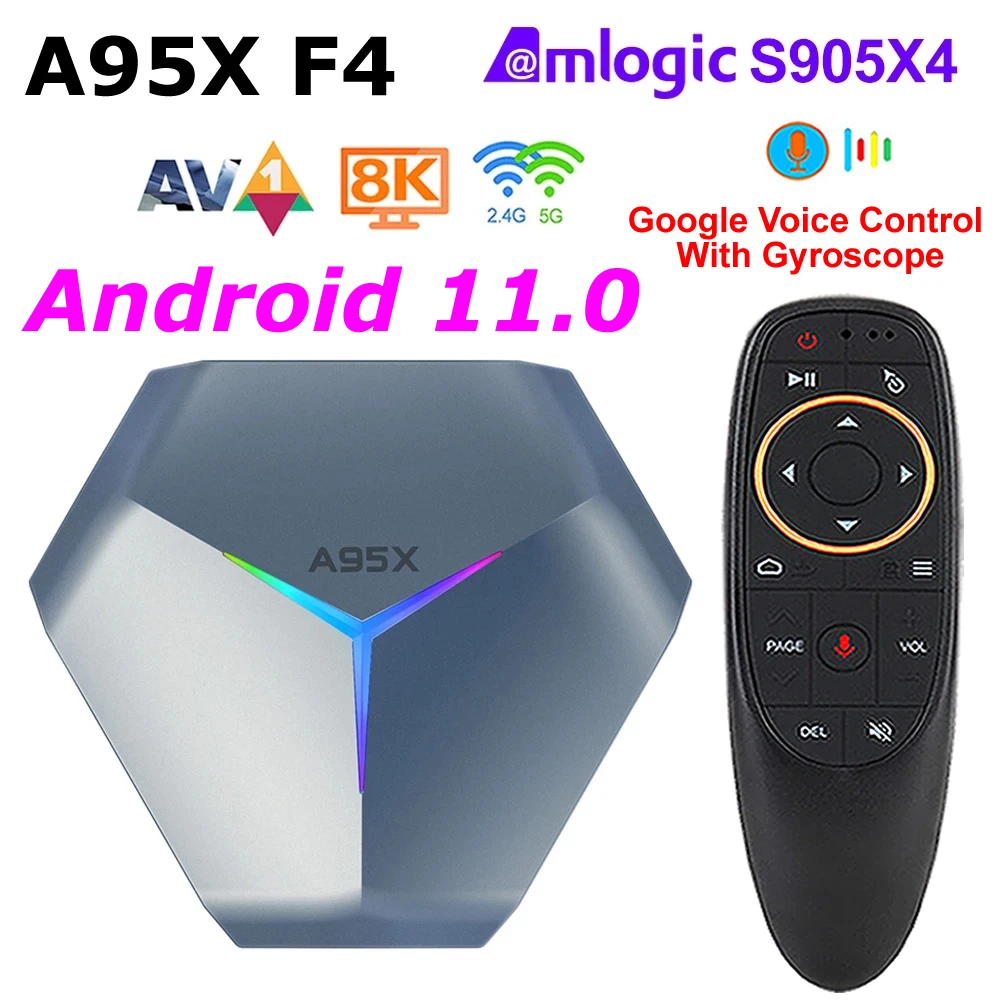 

A95X F4 Android 11 TV Box Amlogic S905X4 TV BOX 4GB RAM 128GB ROM 2.4G/5Ghz Wifi 8K Decoding RGB Light 4K YouTube TV Set Top Box