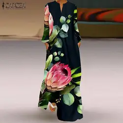 ZANZEA 2023 Spring BohemianWomen's Sundress Casual Long Sleeve  Floral Long Dress Kaftan Robe Dresses Party Holiday Vestidos