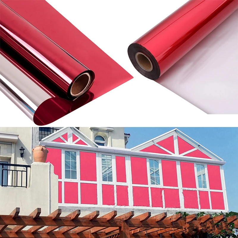 SUNICE window sticker tint film Silver&Red One way mirror solar Heat Blocking Films Home Office Privacy Stickers UV Rejection