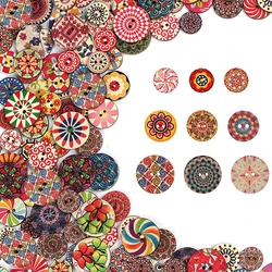 50Pcs Natural Wooden Buttons 2 Holes Round Buttons Vintage Flower Patterns Button for Sewing Crafting DIY Clothes Decoration