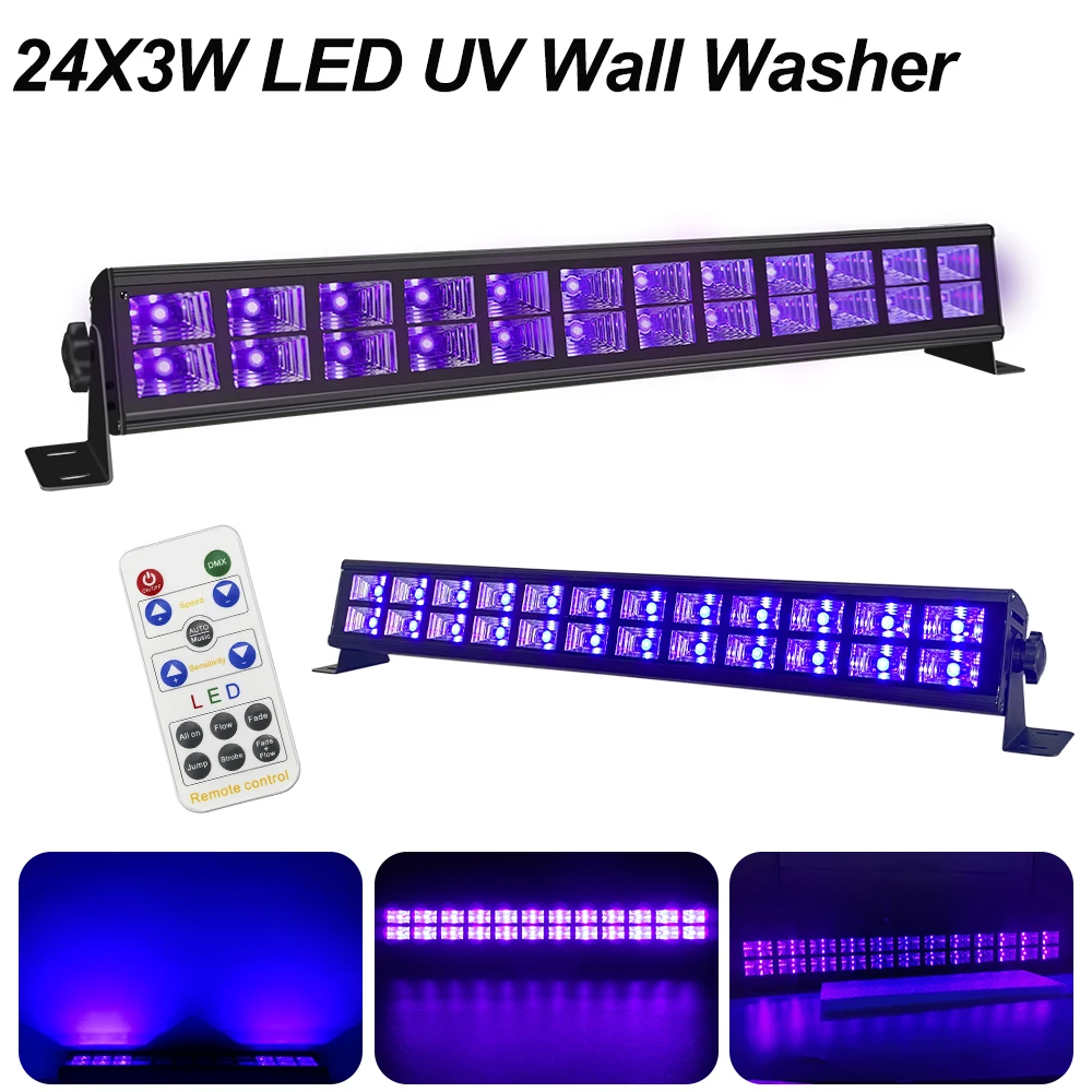 

24X3W LED UV Wall Wash Light DJ Disco UV Remote Control Bar Light Wedding Stage Party Running Horse Effect UV Strobe Light