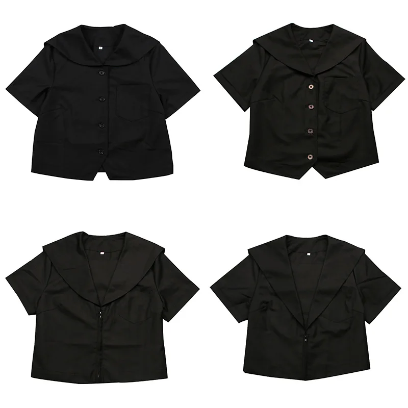 Japanese School Short Sleeve Black Sailor Suit T-shirt Sapporo Lapel Kanto Kansai Lapel Nagoya Lapel JK Uniforms Basic Tops