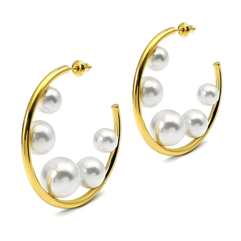 New Fashion Pearl Large Circle Statement Earrings for Women Studs Gold Color round Earring Party Jewelry Punk Collection