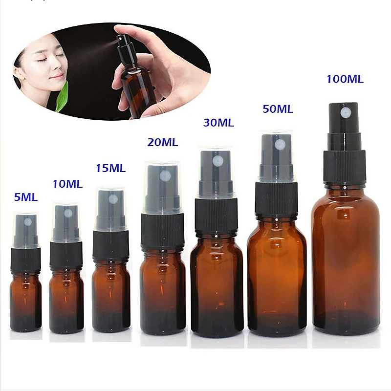 5-100ML Amber Spray Empty Bottles Brown Glass Refillable Bottle Aromatherapy Perfume Mini Spray Bottle Cosmetic Containers