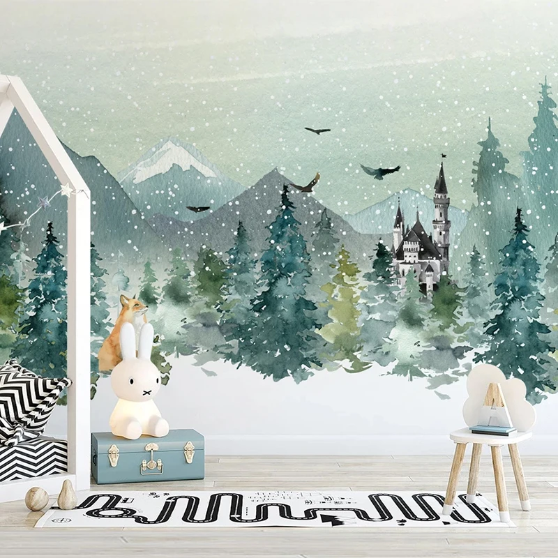 Custom Photo Wallpaper 3D Hand Painted Castle Forest Animal Children's Bedroom Murals Abstract Art Papel De Parede Infantil 3 D