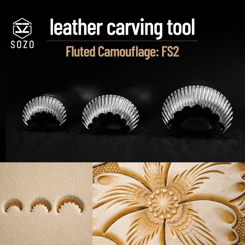 SOZO FS2 Leather Work Stamping Tool Flower Centers Fluted Camouflage Sheridan Saddle Make Carving 304 Stainless Streel Stamps