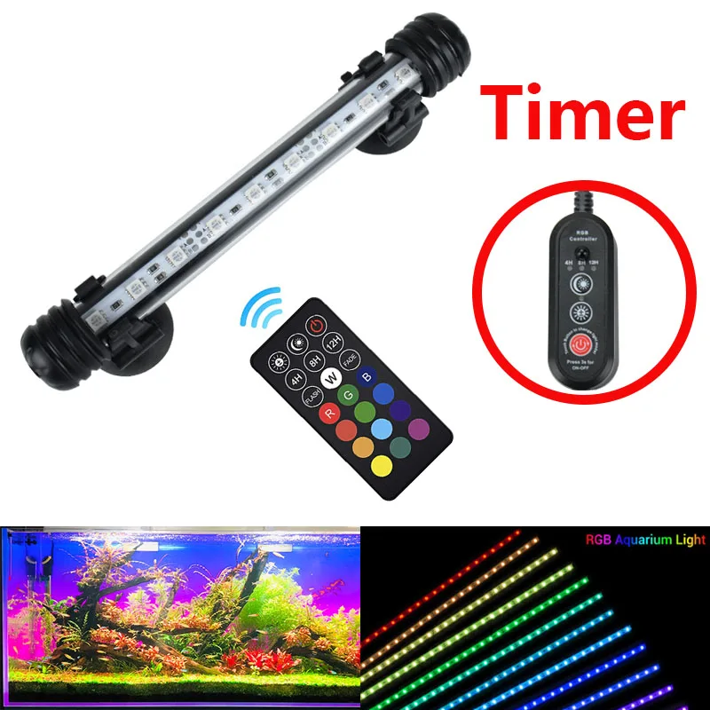 Aquarium Light Timer LED Waterproof Fish Tank Light Underwater Fish Lamp Aquariums Decor Lighting Plant Lamp 18-54CM 100-240V