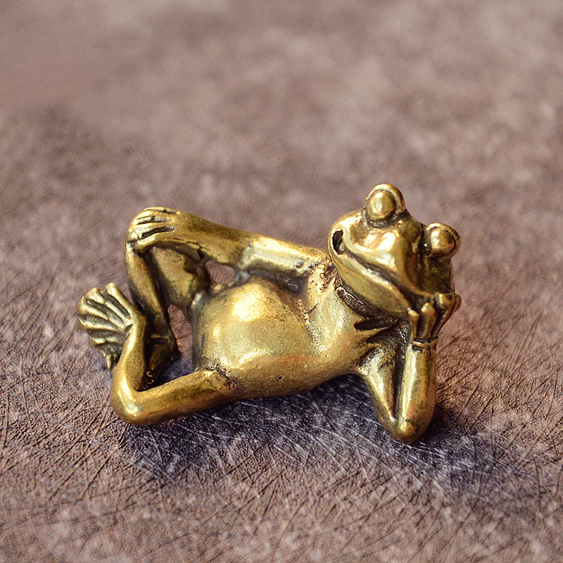 Funny Brass Lying Thinking Frog Miniature Figurines Toys Desk Ornaments Decors Crafts Accessories Vintage Copper Animal Tea Pets