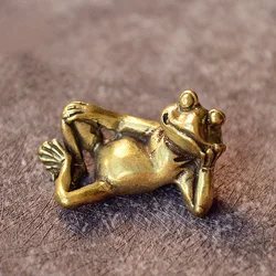 Funny Brass Lying Thinking Frog Miniature Figurines Toys Desk Ornaments Decors Crafts Accessories Vintage Copper Animal Tea Pets