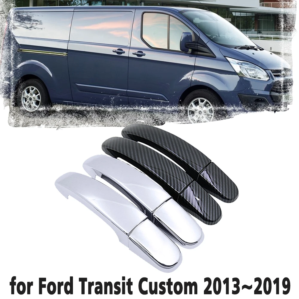 Black Carbon Fiber Car handle Or Chrome Door Handles Cover for Ford Transit Custom 2013~2019 Car Accessories Cap 2014 2015 2016