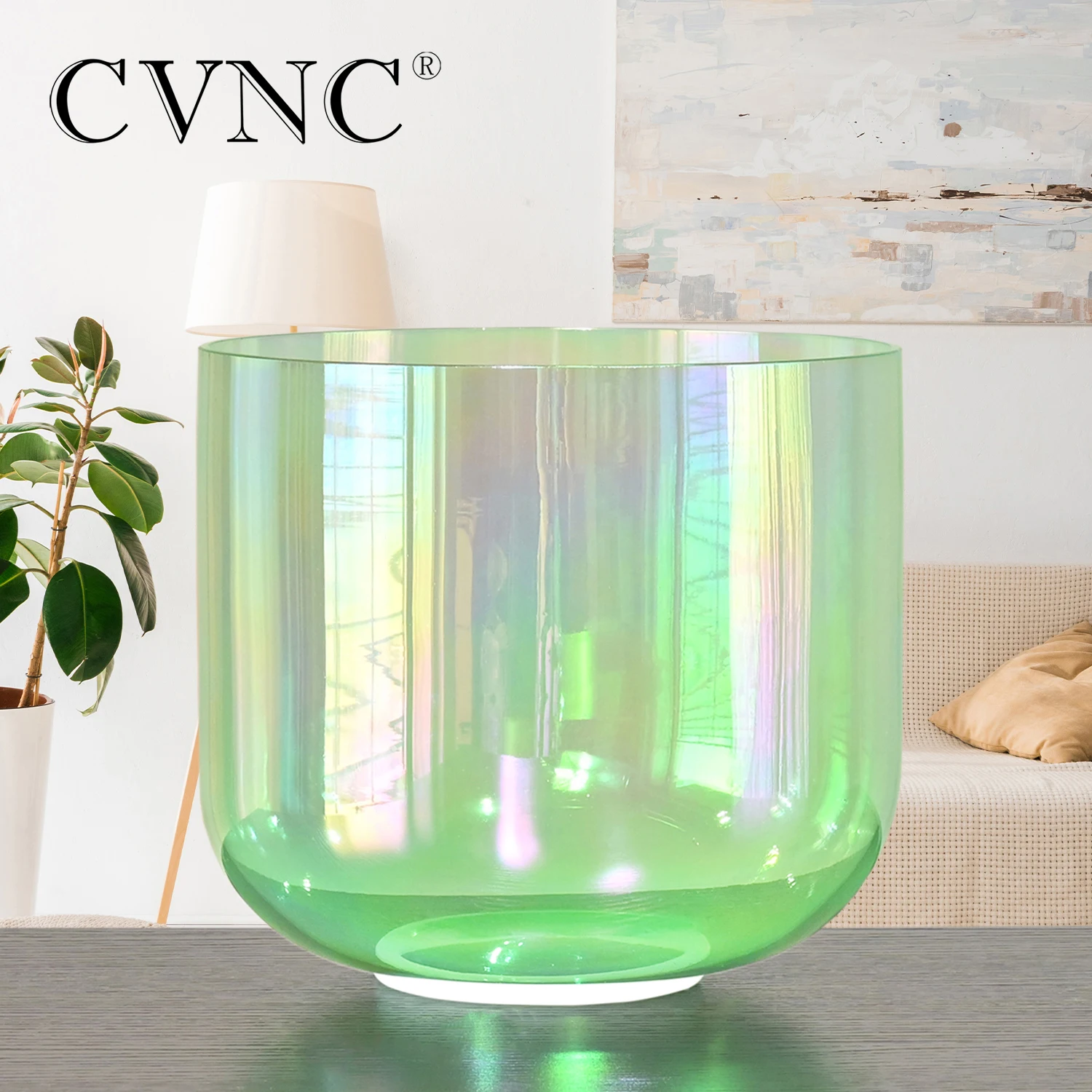 

CVNC 6" 440/432hz Alchemy Clear Quartz Crystal Singing Bowl Green with Cosmic Light for Sound Healing and Meditation with Mallet