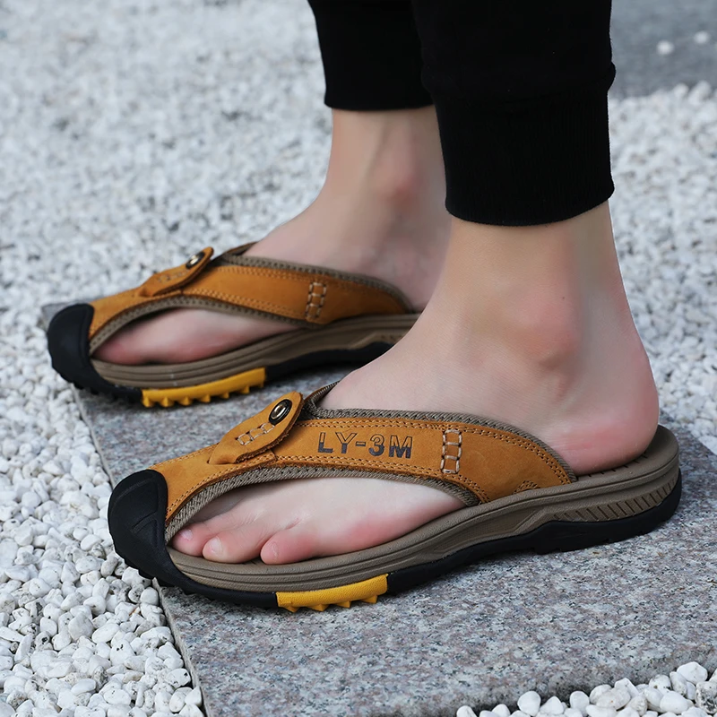 Men's Summer Split Leather Sandals Hiking Shoes Sneakers Non-slip Male Slippers Big Size 38-46  Zapatos Hombre Casual Shoes Men