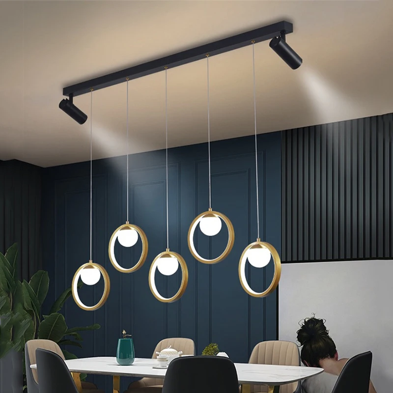 Imagem -03 - Pequeno Círculo Led Lustre Moderno Preto Ouro Metal com Spotlight Lâmpada Pingente de Teto para Ilha Cozinha Sala Estar Decoração Corrigir