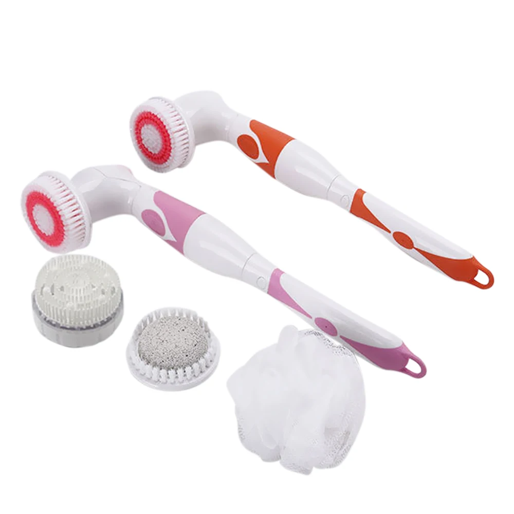 Interchangeable Electric Bath Brush Massager Back-Rubbing Brush Long Handle Spinning Body Cleaning Spa Massage Shower Brush Sets